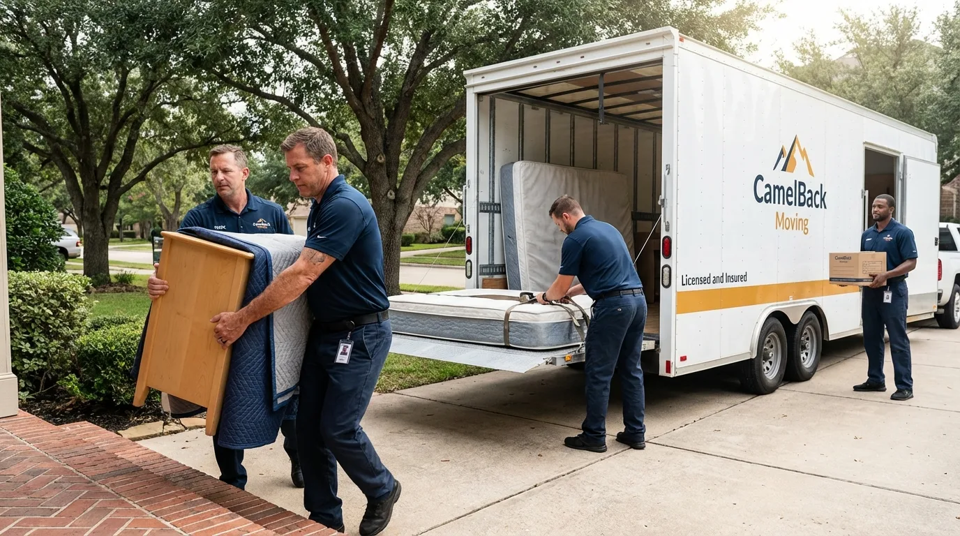 Crew loading residential truck for cross-state move from Arthur, NE
